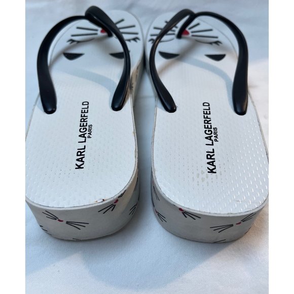 Karl Lagerfeld Paris flip flop Wedge Arch Platform Women’s Size 9.5 Kitty Prints - Picture 4 of 5